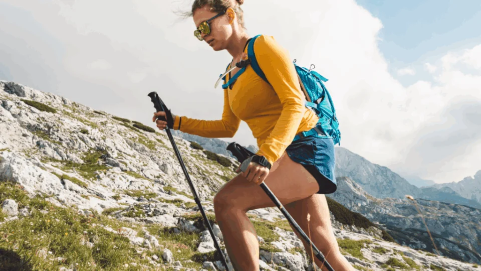 female hiker working up a trail